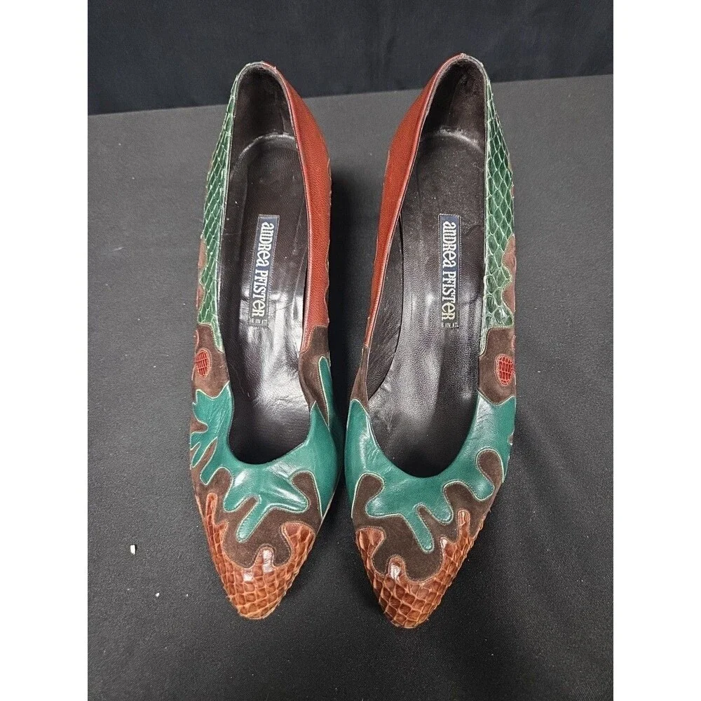 Andrea Pfister Neiman Marcus Italy Vintage Multicolor Leather Heels Shoes Size 8